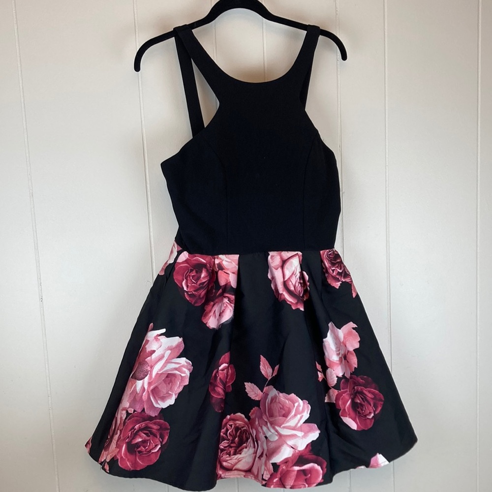 Midnight Doll formal black and pink floral dress. Junior 11. NWT. Exposed zipper